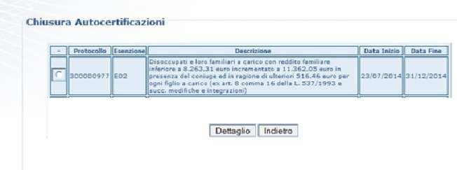 Pag. 19 di 21 6. Chiusura autocertificazione da reddito L assistito può utilizzare la voce Chiusura autocertificazioni al fine di chiudere una condizione autocertificata.