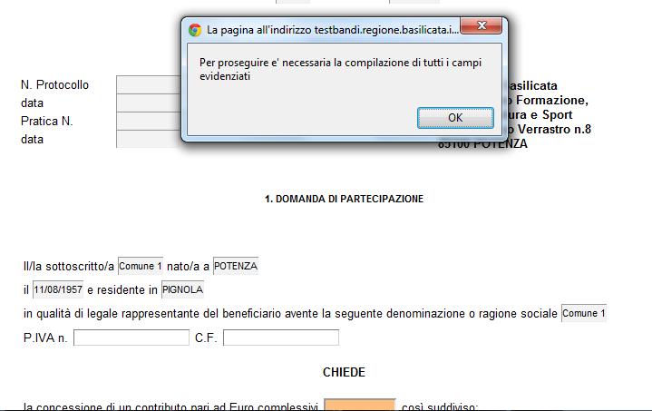 Al termine della procedura di inoltro verrà assegnato un numero di protocollo all istanza, che la identifica