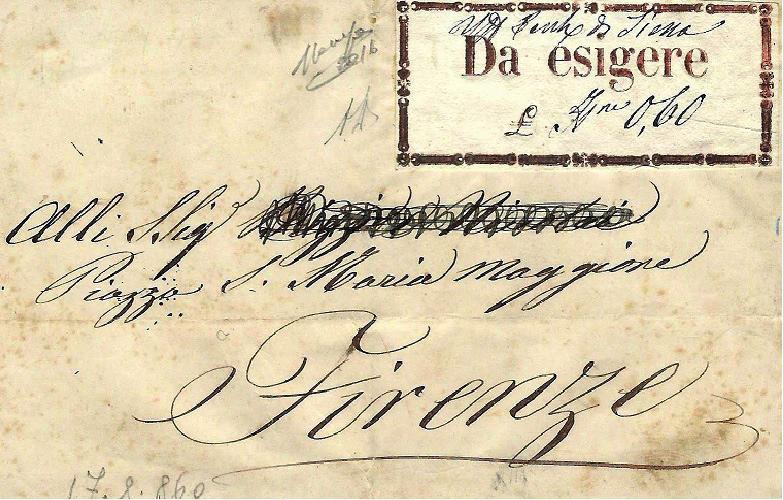 1861 etichetta tipo A con valore L a stampa e 0 60 (tariiffa per la S.F.