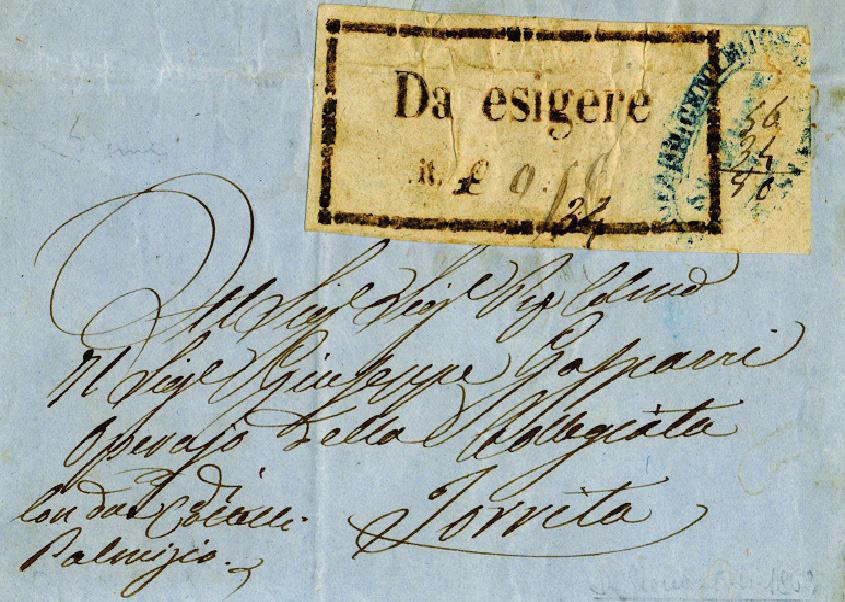 4) Da Siena a Torrita in data 5.4.1852 etichetta tipo A1 con valore a stampa it. L.