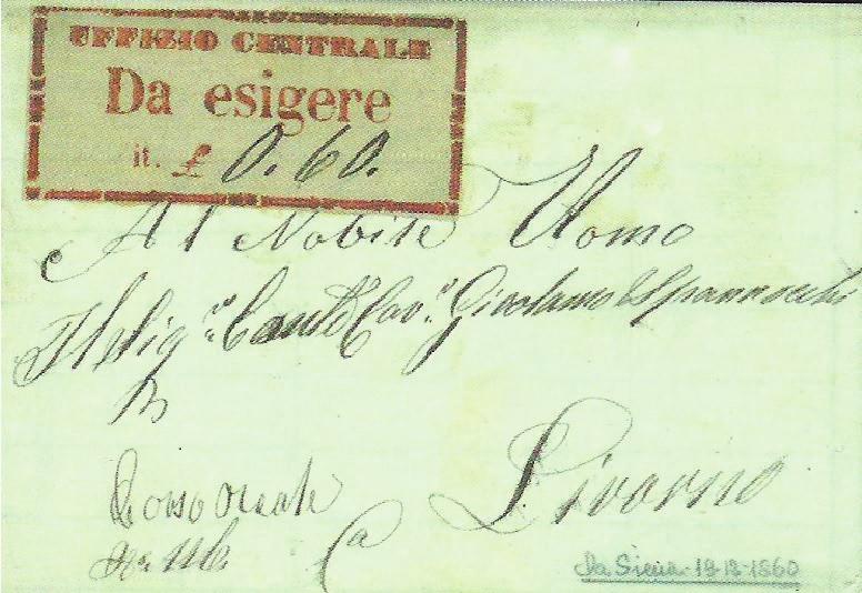 SI.5) Da Siena a Livorno in data 12.12.1860 etichetta tipo B.