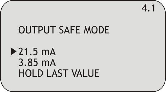 E possibile scegliere un valore di output analogico per le condizioni di errore interno dello strumento HOLD LAST VALUE mantiene l output all ultimo valore valido.