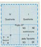 Costituita da: 285 fogli (scala 1:100.000) ~ 1500 km 2 numerati Ogni foglio è suddiviso in 4 quadranti (scala 1:50.