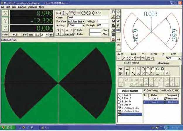 Programma di misura 2D/3D "Arcs" Principali caratteristiche Programma metrologico 2D/3D basato su sistema Windows per un facile ed immediato dimensionamento del pezzo in esame.