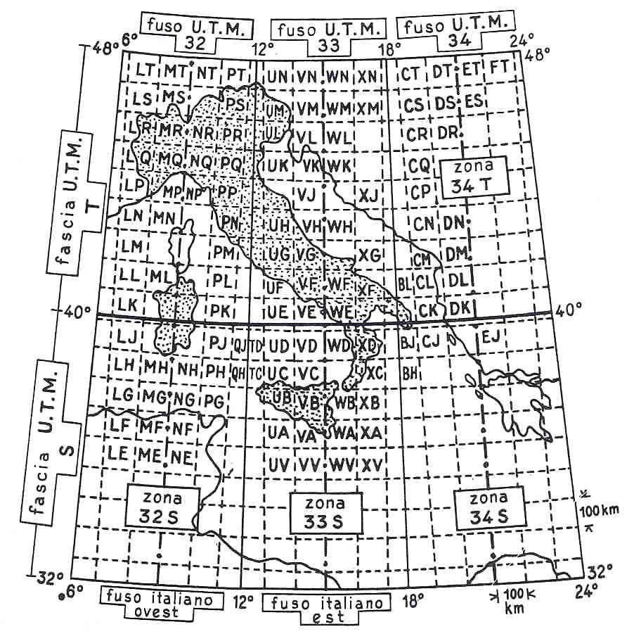 Sistema UTM L Italia rientra nei fusi 32, 33 e 34.
