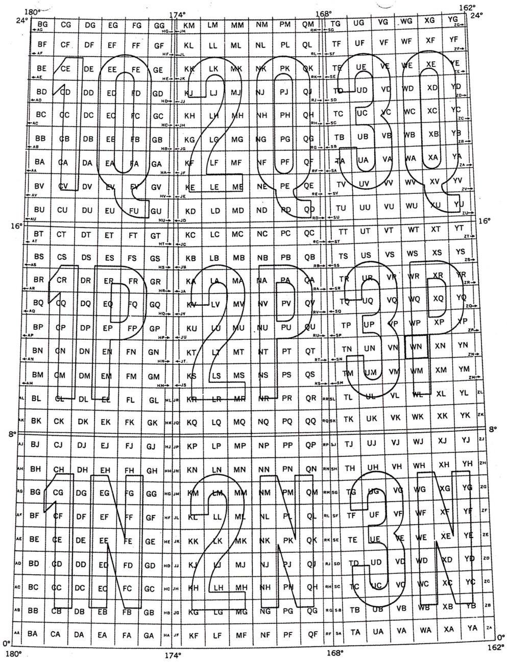 Suddivisione delle zone in QUADRATI CENTOCHILOMETRICI 180