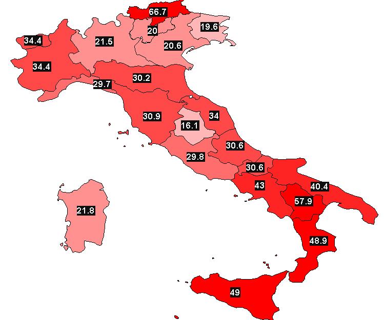 *Dati preliminari al 31 dicembre 2007 Attività donazione per regione Anno 2007* % Opposizioni alla donazione Italia 31,3% REGIONE 2007* 2006 diff Umbria 16,1% 37,9% -21,8% Friuli