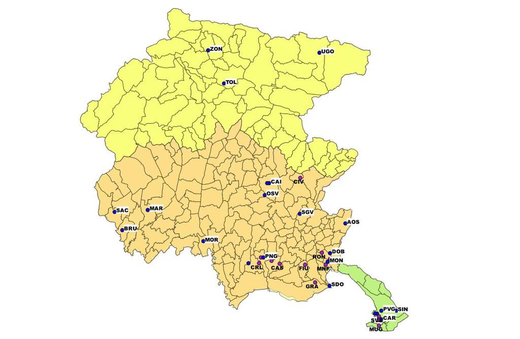 La rete di misura in regione Rete per le fonti diffuse: 24 stazioni