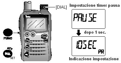 7 OPERAZIONI DI SCANSIONE Condizioni di ripresa della scansione Timer pausa scansione Alla ricezione di un segnale la scansione si ferma per un certo periodo di tempo impostabile dall operatore.