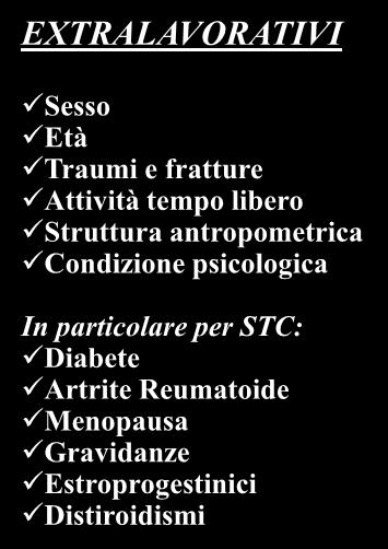 EXTRALAVORATIVI Sesso Età Traumi e fratture Attività tempo libero Struttura antropometrica