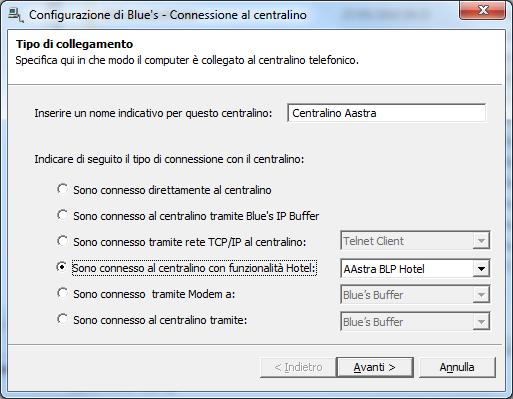 3 Configurare la connessione con il Centralino 1) All avvio del Blue s Hotel Pro, se non si avvia automaticamente, lanciare la Configurazione della Connessione al centralino dal gruppo dei programmi