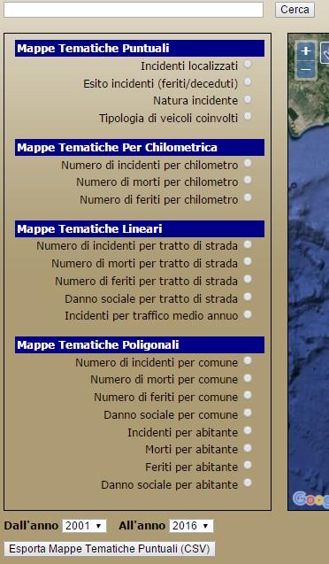 1 Menu Mappe Tematiche Dal menu laterale a sinistra è possibile far generare al sistema delle mappe tematiche di tipo Puntuale, Lineari e Poligonali.