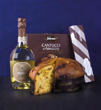 22. Scatola auguri litografata. Panettone Tre Marie gr 750 primo incarto. Spumante Millesimato Villa Selli brut Astoria.