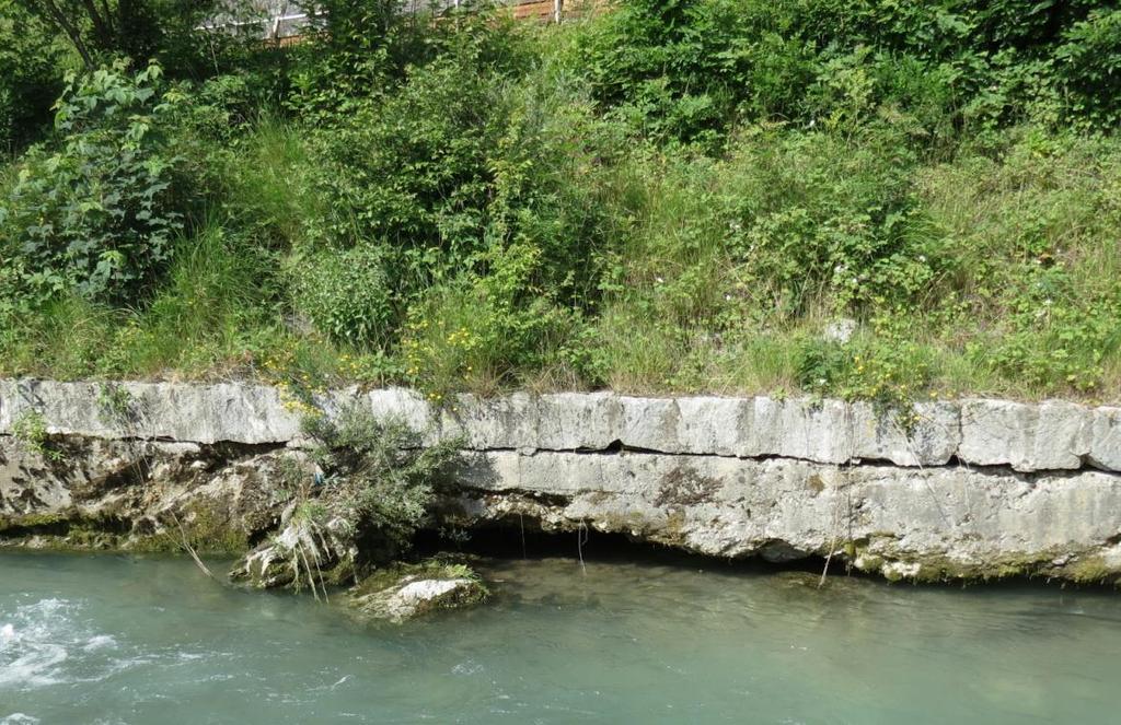 Studio di Ingegneria ING. CRISTIAN CONTI Lecco Figura 3: Erosione della fondazione dell'argine a valle briglia in sinistra idrografica; in sommità si nota la strada provinciale della Valsassina 3.2.