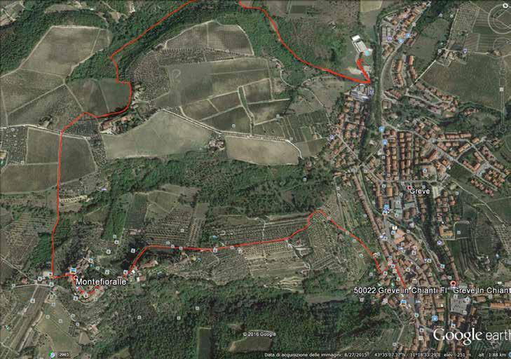 PERCORSO DI GARA - CORSA TRAIL La frazione a piedi consiste nel compiere un giro unico di 5 km trail, interamente attraverso vie sterrate e vigne, su un tracciato con alcune salite/discese e un breve