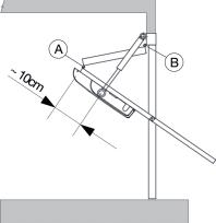 Il punto di attacco dei bracci telescopici deve essere il più vicino possibile al punto di fissaggio delle cerniere della porta (rif. B). Fig. 9 basculante con guide orizzontali (fig.