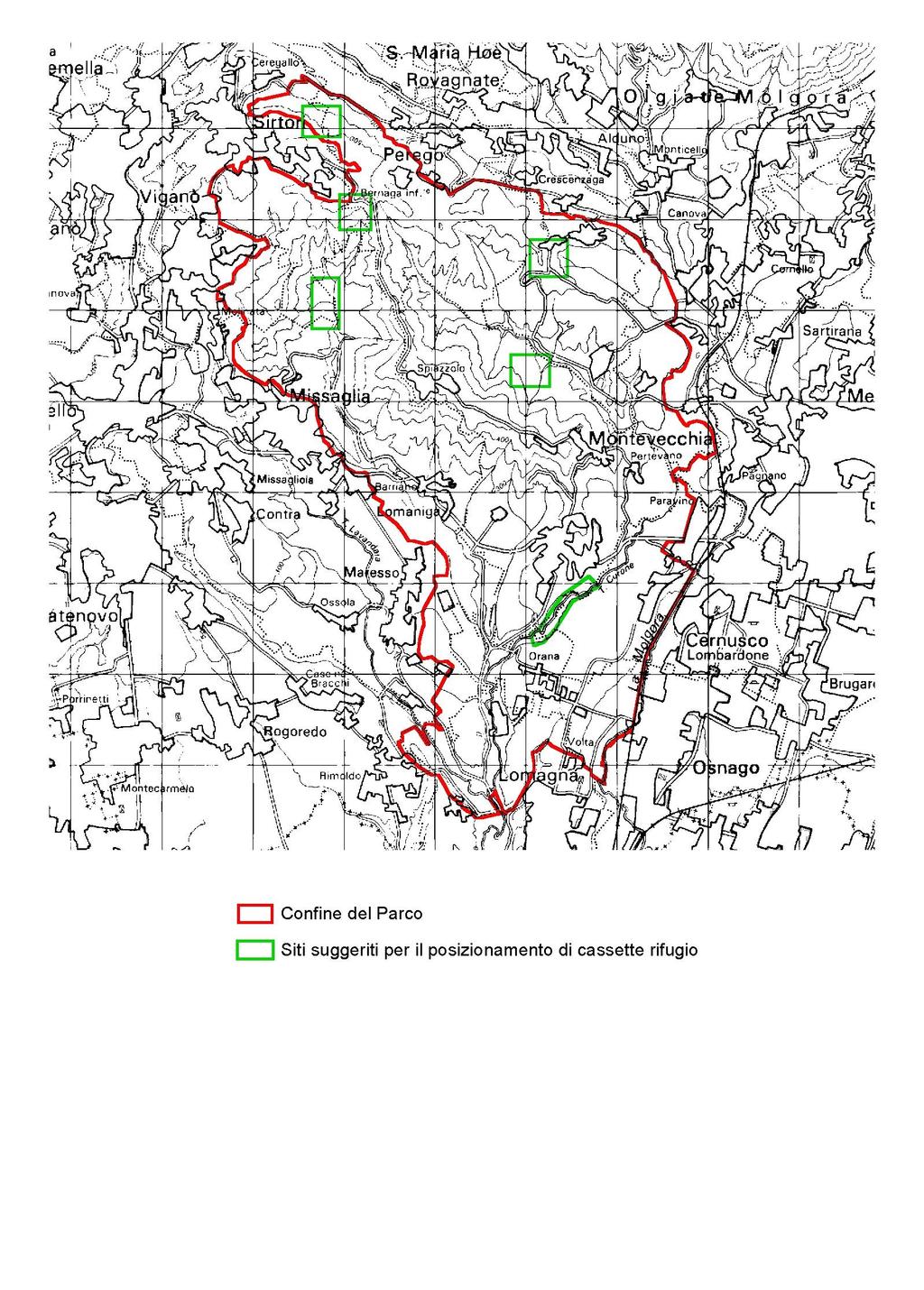 Figura 7.1 Localizzazione dei siti dove si suggerisce l apposizione di cassette rifugio.