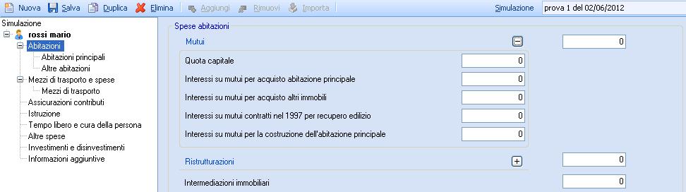 immobiliari e mobiliari netti. Cliccando sulle varie categorie, verranno visualizzare le varie voci che compongono il redditometro.