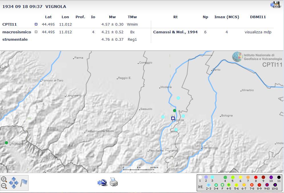 Figura 13 Ubicazione dei forti terremoti che hanno interessato il settore a cavallo dell area collinare e di pianura del modenese e zone