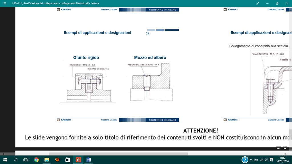 Slide 55: il giunto in mezzo serve ad allineare i due pezzi (a destra e a sinistra), uniti insieme dal bullone