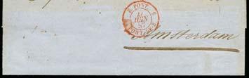 600 Olanda, Amsterdam - lettera da Senigallia ad Amsterdam del 21.6.1857 affrancata per b.22 con Pontificio b.1 verde grigiastro I composizione (perfetto in basso) + b.