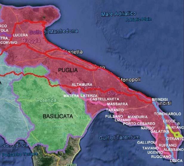 3 Direttrici: Via Sallentina (da Altamura a Leuca attraversando il versante jonico della penisola salentina) Via Leucadense (da Brindisi a