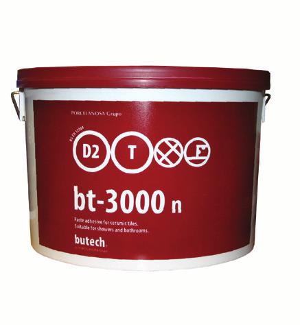 Scheda tecnica bt-3000 n bt-3000 n è un adesivo in dispersione tipo D2, in base alla EN 12004, per la posa di ogni genere di piastrelle ceramiche in rivestimenti interni.