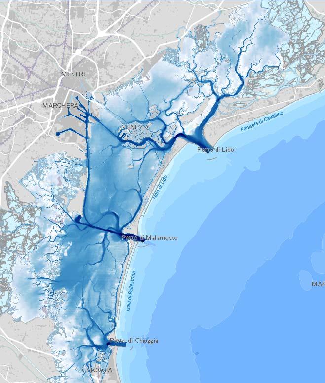Fonte: SIA immagine a destra, Batimetria della Laguna di Venezia.