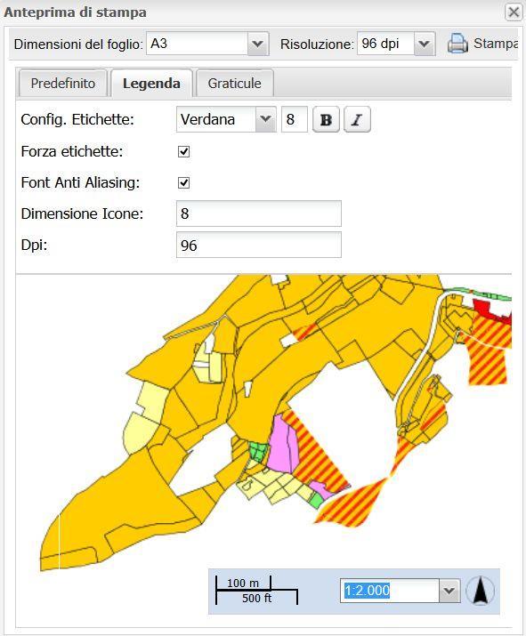 Stampa Pulsante "Stampa Mappa", cliccando compare una "Anteprima di stampa" Con questo strumento è possibile creare un PDF che raffigura la mappa visualizzata sul