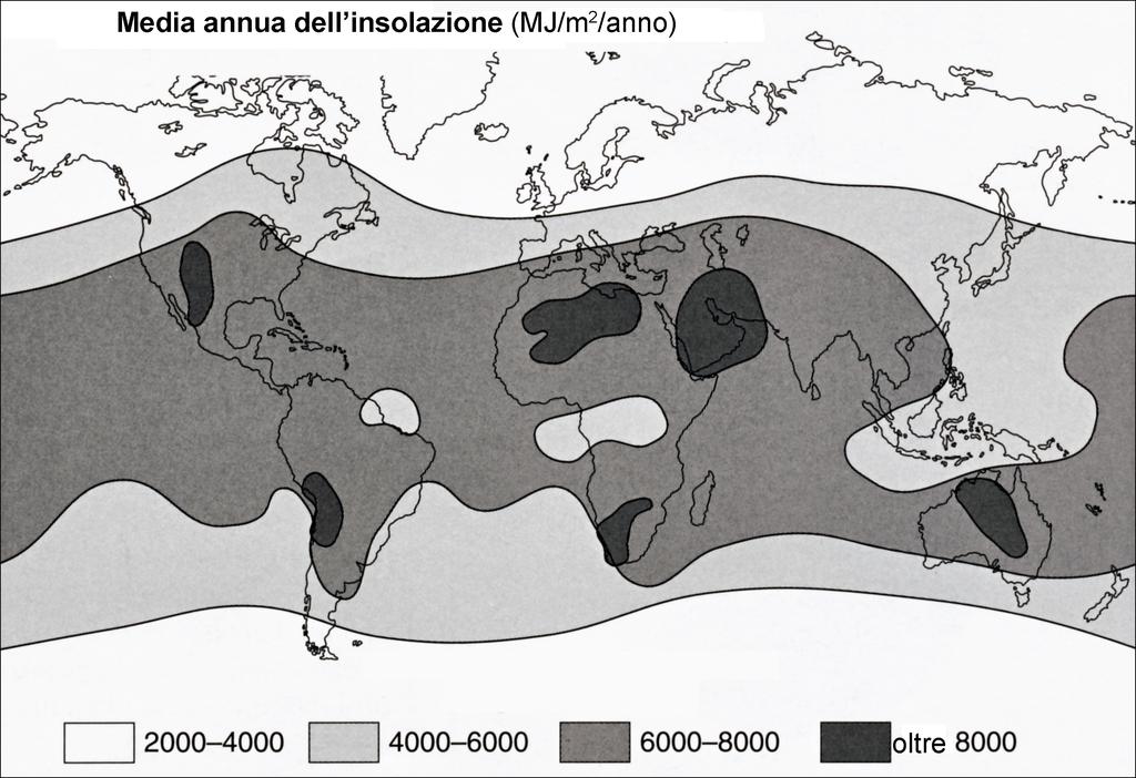 M092-501-1-1I 9. 7 La Cartina n. 1 rappresenta l insolazione media annua nelle diverse aree del mondo.