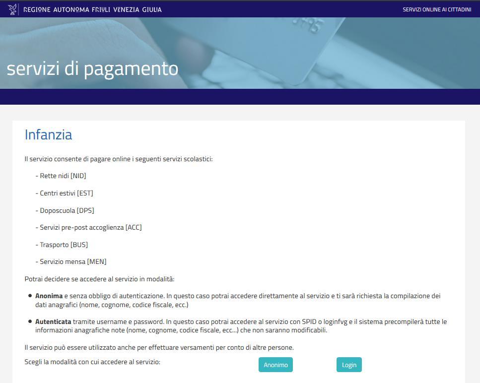 Accesso al servizio Selezionando in prima battuta il servizio di pagamento d interesse, potrai