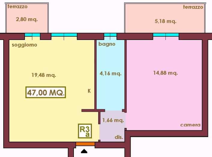legno- R3a appartamento 47,00 terrazza 7,98 garage/cantina 0,00 giardino 0,00 totale mq.