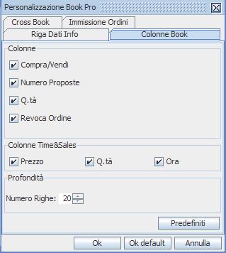colorata del book, nonché di scegliere se visualizzare o meno le colonne disponibili; in questa sezione della maschera di