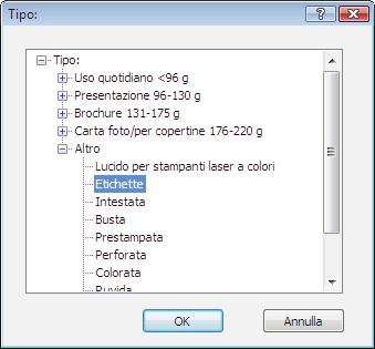 7. Selezionare l'opzione per il tipo di carta che si sta utilizzando, quindi fare clic sul pulsante OK. 8.