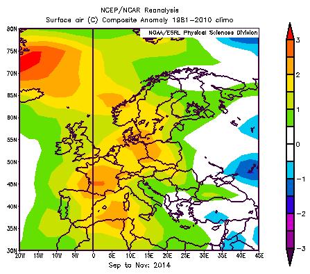 Provincia Autonoma di Trento METEOTRENTINO REPORT ANALISI CLIMATICA DELL AUTUNNO 2014 L autunno 2014 (trimestre settembre-ottobre-novembre) è stato tra i più caldi mai osservati sia nella nostra