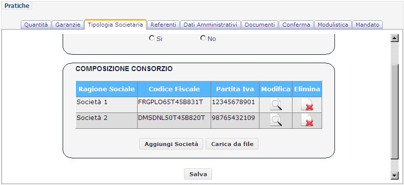 Se l utente tenta di salvare la composizione del consorzio avendo inserito un unica società, il sistema visualizza il seguente messaggio di errore impedendo il salvataggio: