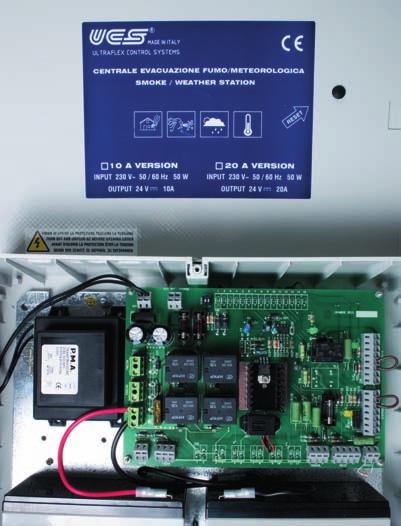 CENTRALE EFC/METEO 10-20 A CENTRALE EFC 10A - CODICE 40731R CENTRALE EFC 20A - CODICE 40732S La centrale evacuazione fumi/meteorologica, completa di batterie tampone, permette di comandare l apertura