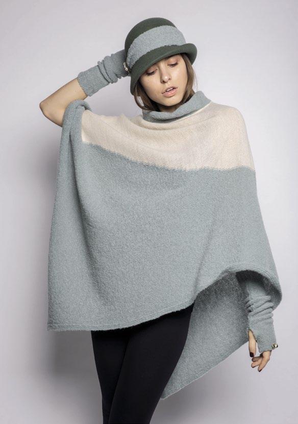 SENSIBILITY - 0365 AIR WOOL feltro verde/anice manicotto anice poncho