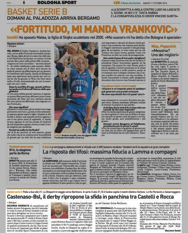 Pagina 6 Il Resto del Carlino (ed. Bologna) Basket serie C Palla a due alle 21. La Ghepard in viaggio verso Bertinoro. In serie D alle 21,15 il Cavina ospita il match Atletico Voltone.