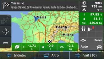 Se il metodo di pianificazione del percorso selezionato non è verde, e si è consentito all'applicazione di mostrare l'alternativa verde, in questa schermata vengono visualizzate anche le differenze