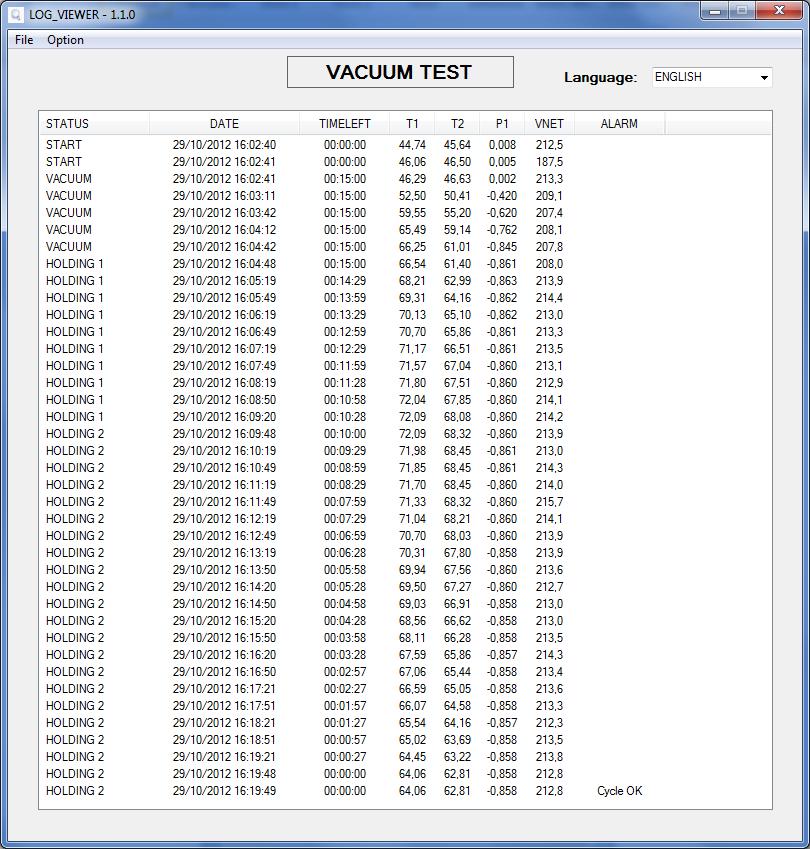 Figura 3: visualizzazione della registrazione di un ciclo Vacuum 4.