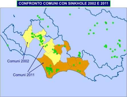 Fig. 18: Confronto Comuni con Sinkholes 2002-2011 in Provincia