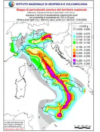 Fig. 33: Mappa di pericolosità sismica secondo l O.P.C.M. 3519/2006.