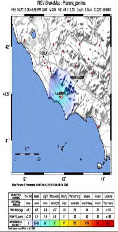 2.5.3) Sismicità nel territorio del Comune di Latina A parte l unico terremoto di media intensità registrato a Sezze nel 1756 con Mw 4.
