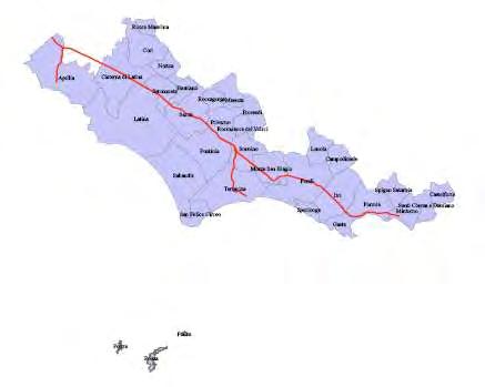 2.10) Viabilità provinciale e tratte regionali La Provincia di Latina provvede alla gestione e alla manutenzione di 1.109 Km di rete viaria, di cui 206 Km di proprietà della Regione Lazio.