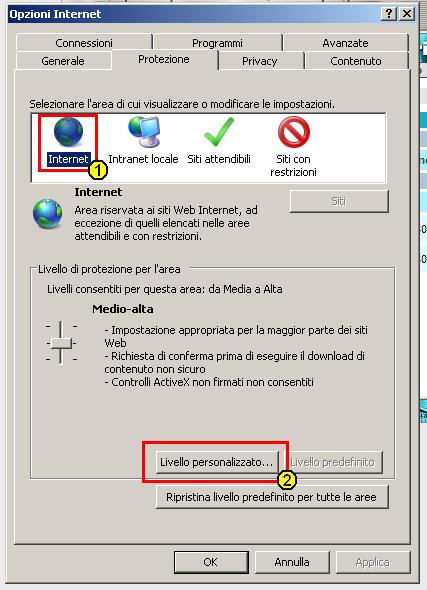 La finestra che si apre dovrebbe presentarsi come da Figura 16 (con livello di protezione per l area impostato a medioalto); verificare