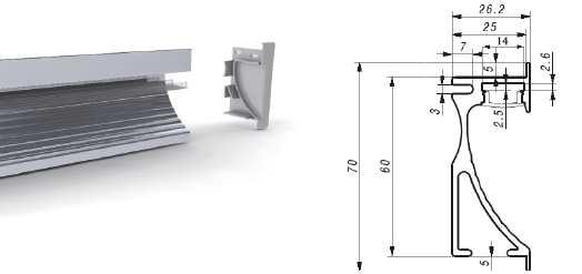 25W/m). Profilo specifico per la posa di LED su scale e gradini.