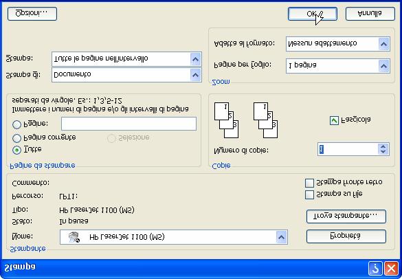 Menu File Stampa 1 Si seleziona la stampante dall elenco di Stampanti disponibili 2 Si selezionano le pagine da