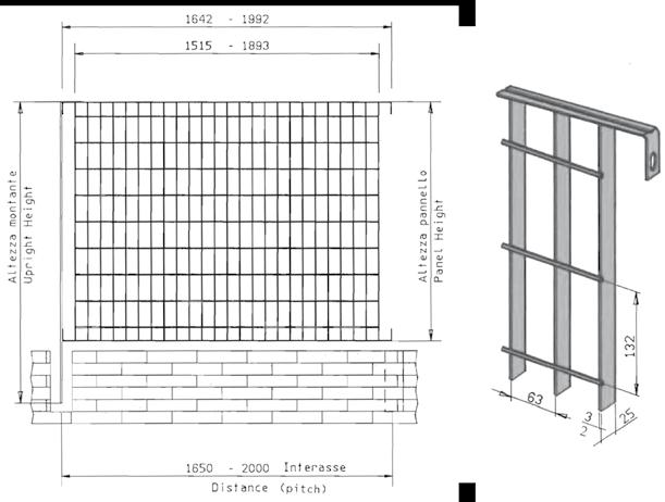Grigliato elettroforgiato Electro-forged grating Pannelli per recinzione in grigliato zincato Fencing panels of galvanised grating GRIGLIATO ELETTROFORGIATO TIPOLOGIE E PESI IN PRODUZIONE Interassi