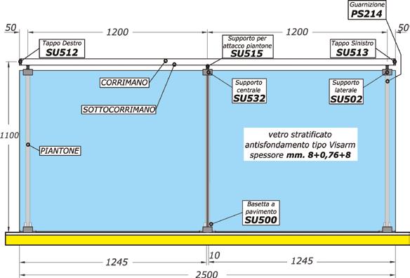 MODELLO / MODEL STRONG A FISSAGGIO A PAVIMENTO E VETRO ESTERNO FLOOR AND EXTERNAL GLASS FIXING SIA PER USO INTERNO CHE ESTERNO BOTH FOR INTERNAL AND EXTERNAL USE PS214 SU512 SU515 SU513 CORRI MANO